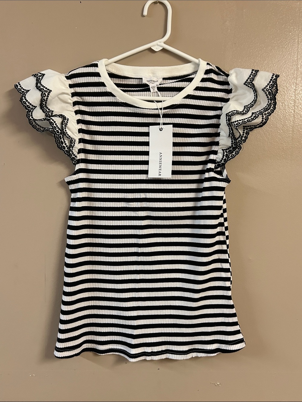 Women’s Black and White XL Anniewear Black and White Striped Short Sleeve Tee